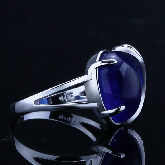 🔥 Dainty Angel Wings Oval Royal Blue Gemstone Silver Angel Wings Ring,VIP566
